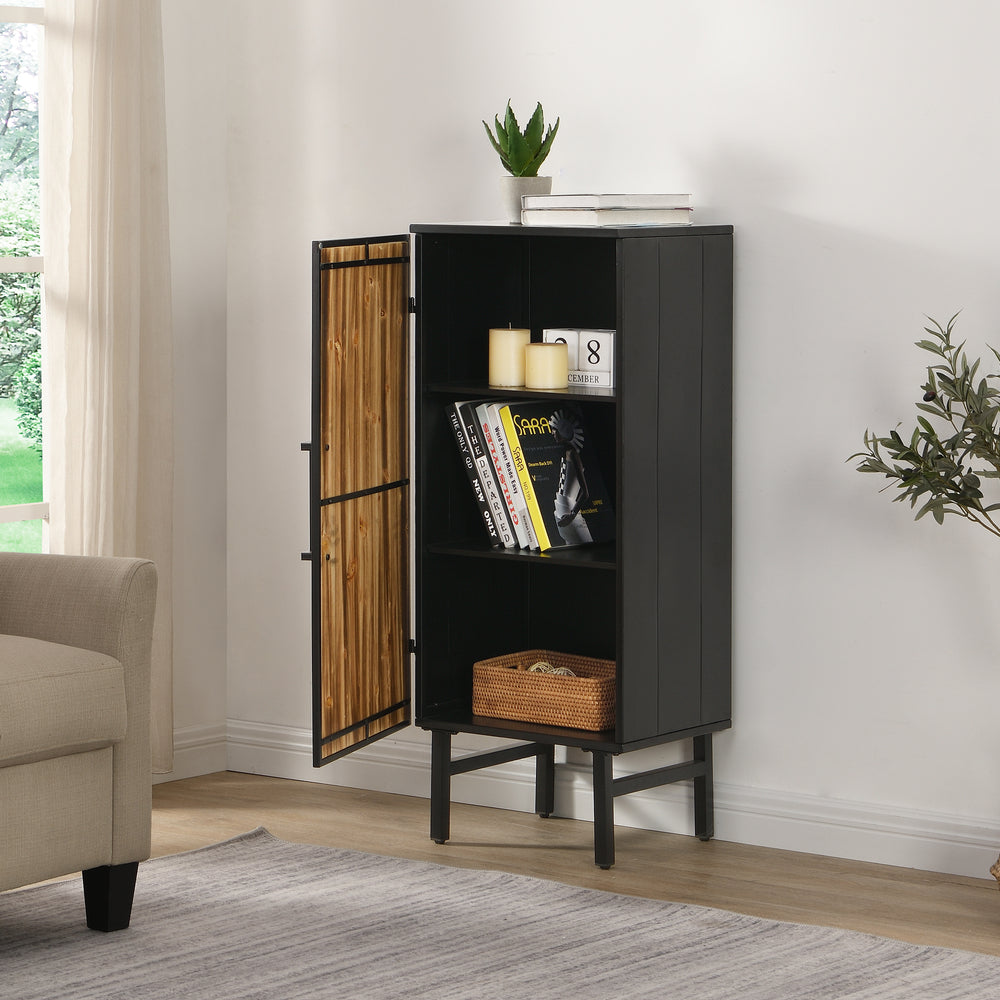 IHOMDEC Free Standing Storage Cabinet Metal Frame and Fir Wood Brown