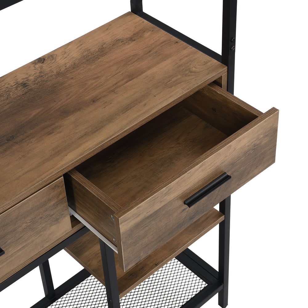 IHOMDEC 6-Tier Open Multi-function Bookshelf with Drawers Rust Dark Brown