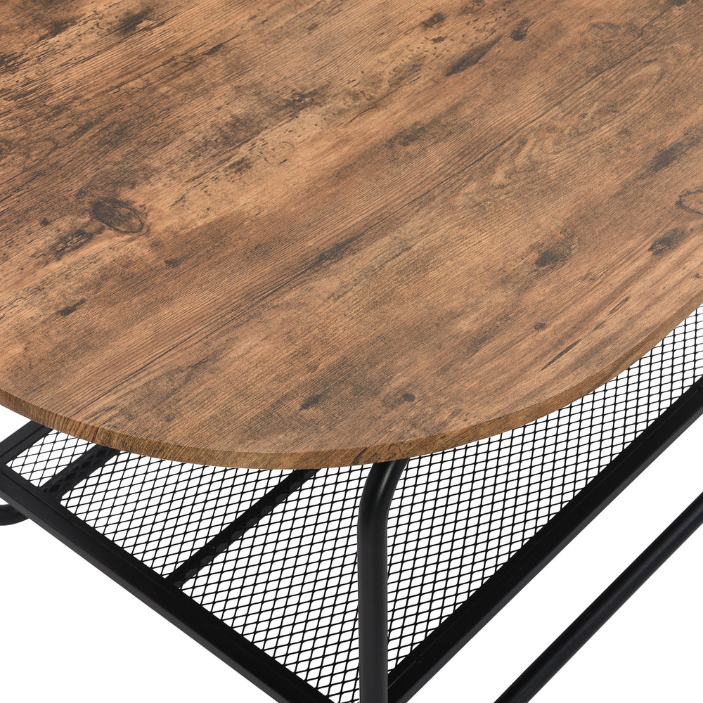 IHOMDEC 2-Tier Coffee Table Wood and Metal Frame Set of 2 Rustic Dark Brown