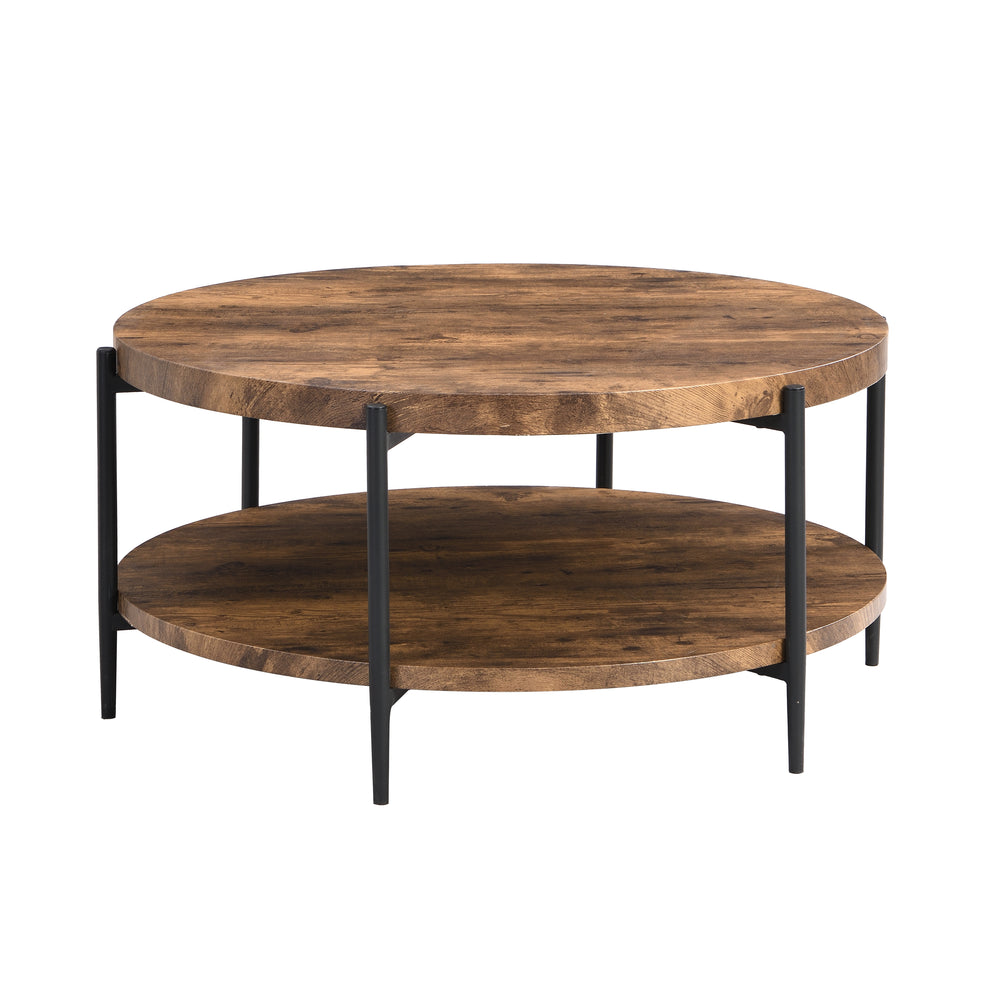 IHOMDEC 2-Tier Industrial Wooden Round Coffee Table with 6 metal legs Rustic Dark Brown