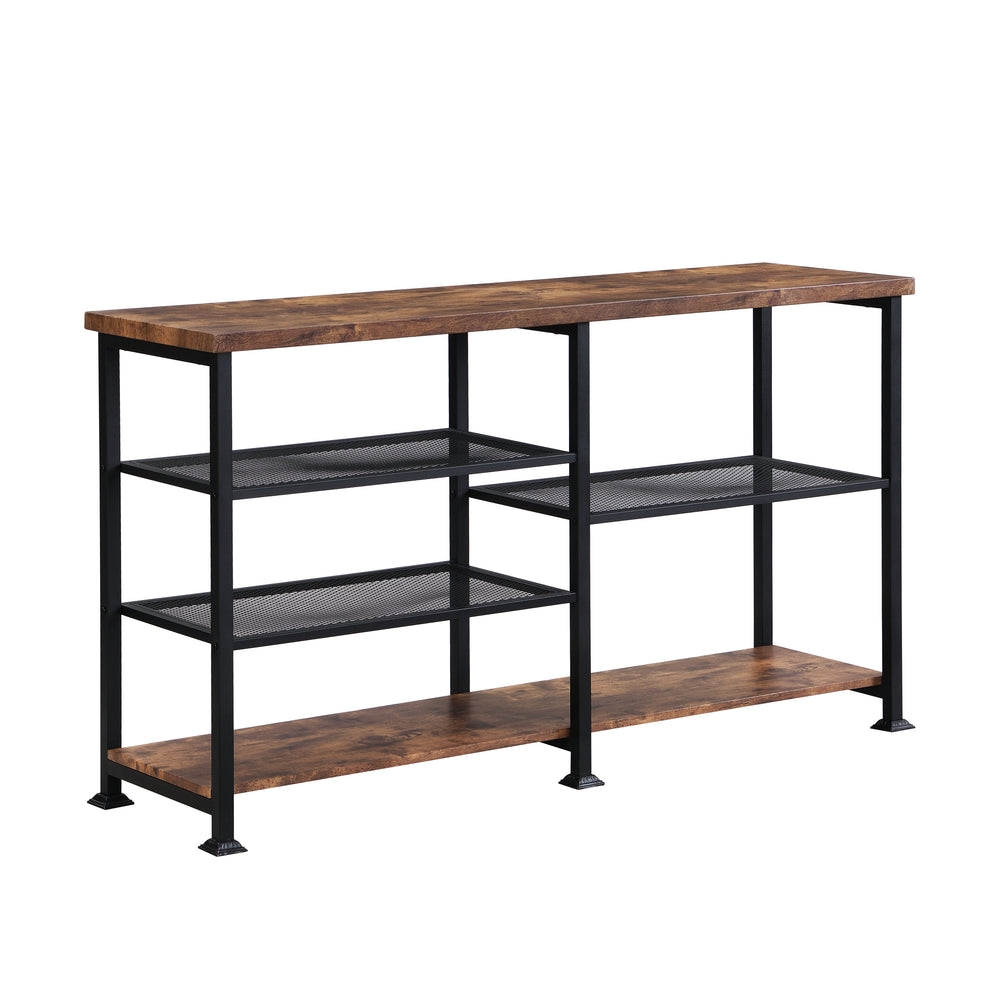 IHOMDEC Industrial 4-Tier Console Table 140cmW Rustic Dark Brown