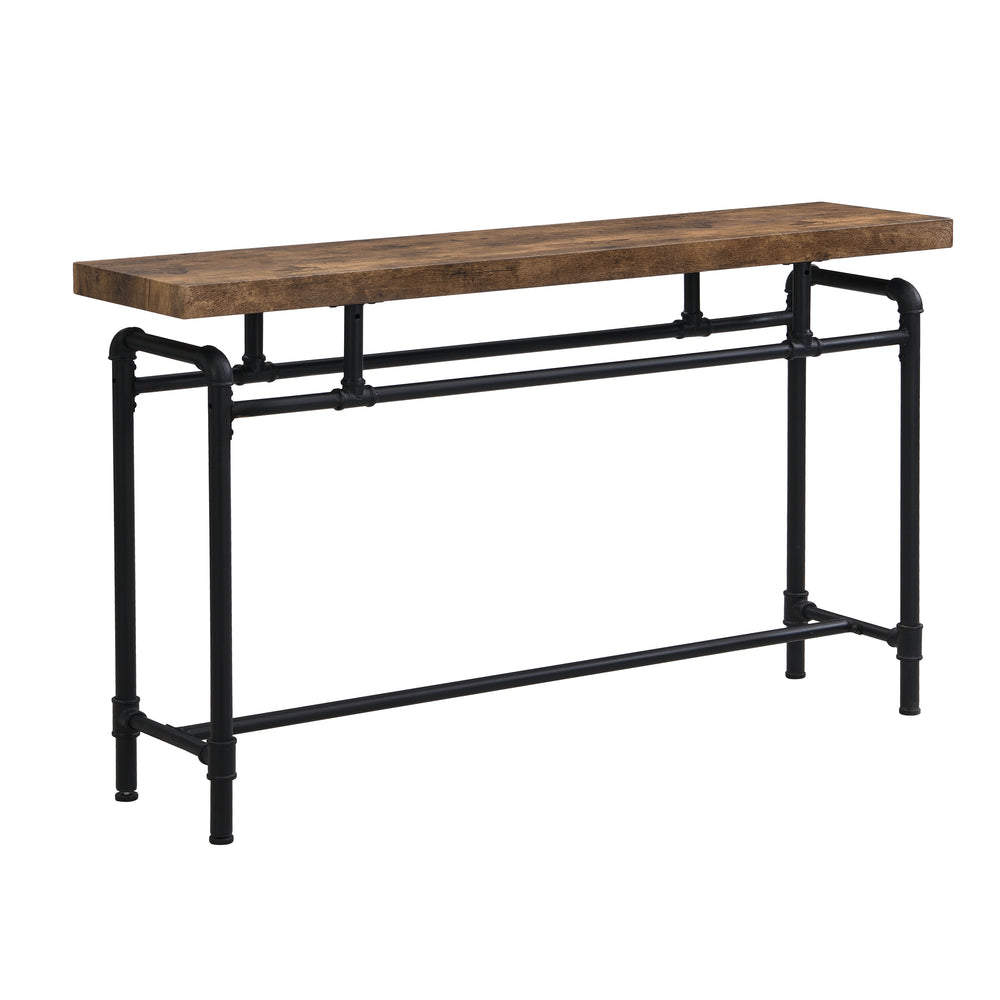 IHOMDEC Industrial Metal Tube &amp; Wood Console Sofa Table 130cm Width Rustic Dark Brown