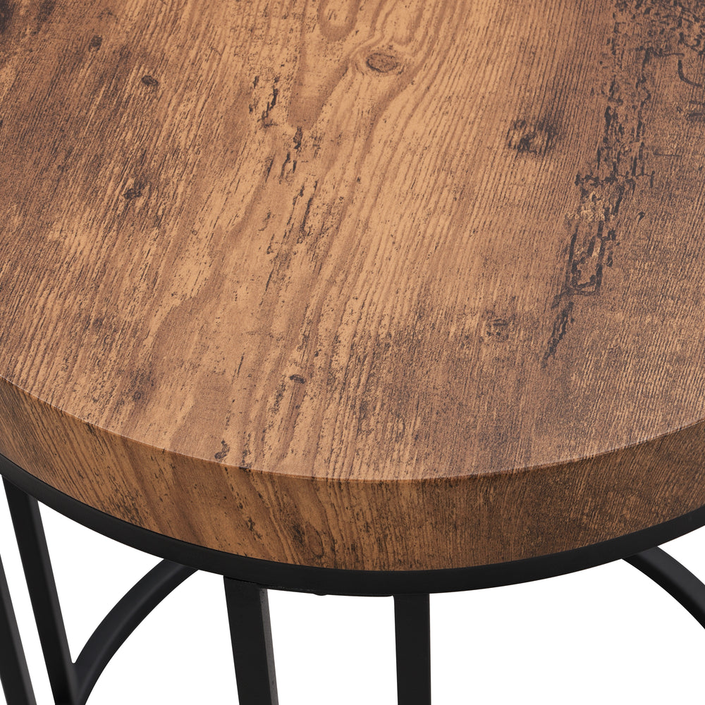 IHOMDEC Round Side Table Set of 2 Rustic Dark Brown