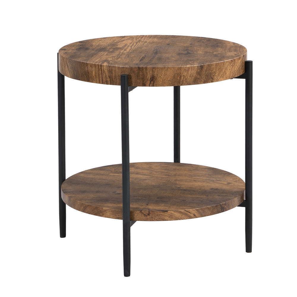 IHOMDEC 2-Tier Wooden Round Side Table with 4 metal legs Rustic Dark Brown