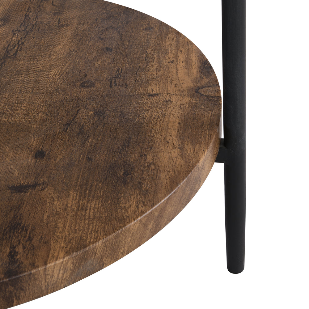 IHOMDEC 2-Tier Wooden Round Side Table with 4 metal legs Rustic Dark Brown