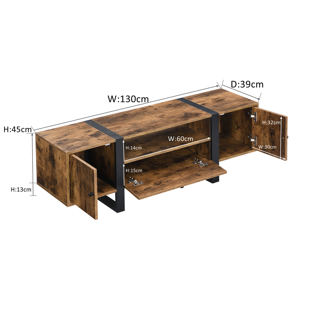 IHOMDEC Industrial Metal &amp; Wood TV Cabinet TV Stand with Cabinets and Open Shelf Rustic Dark Brown