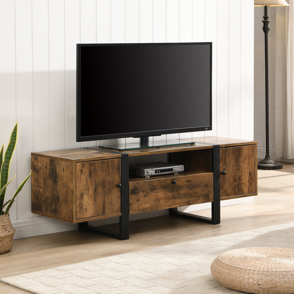 IHOMDEC Industrial Metal &amp; Wood TV Cabinet TV Stand with Cabinets and Open Shelf Rustic Dark Brown