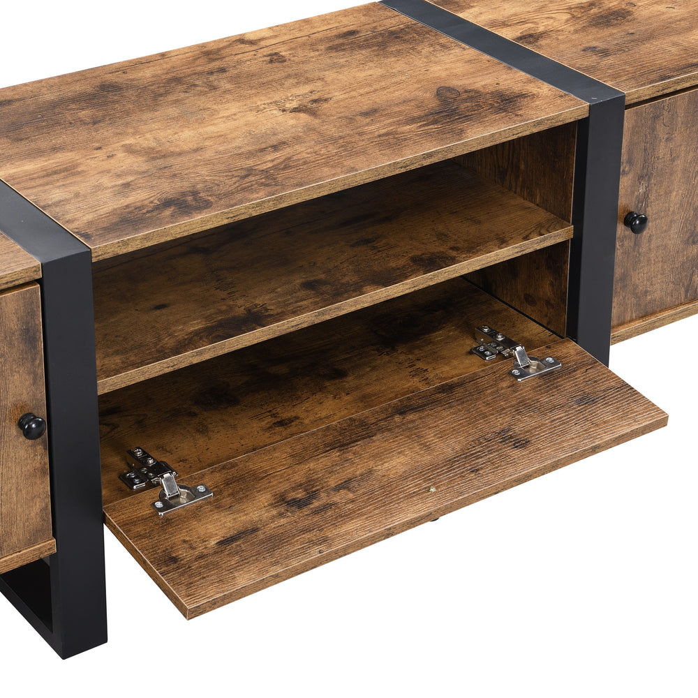 IHOMDEC Industrial Metal &amp; Wood TV Cabinet TV Stand with Cabinets and Open Shelf Rustic Dark Brown