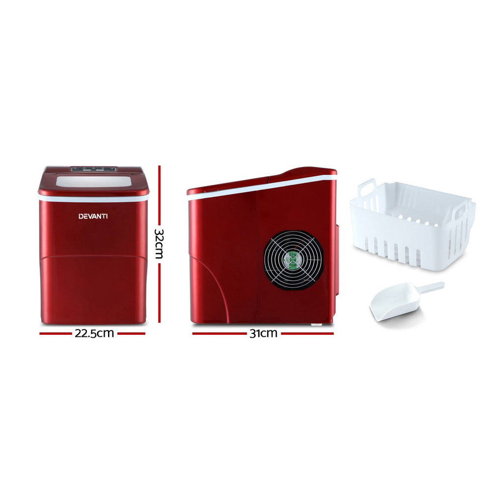 Devanti 2L Portable Ice Maker Red