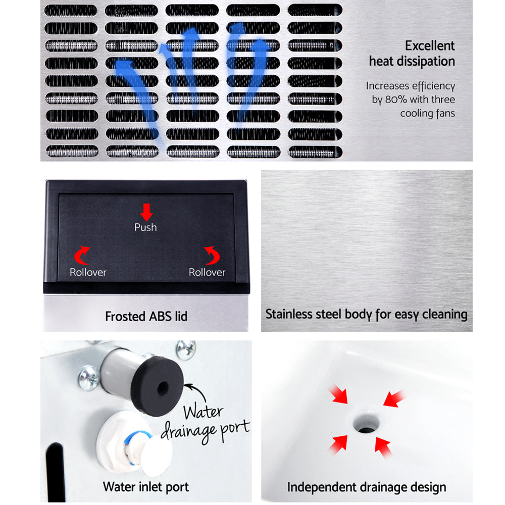 Devanti Commercial Ice Maker Machine Stainless Steel