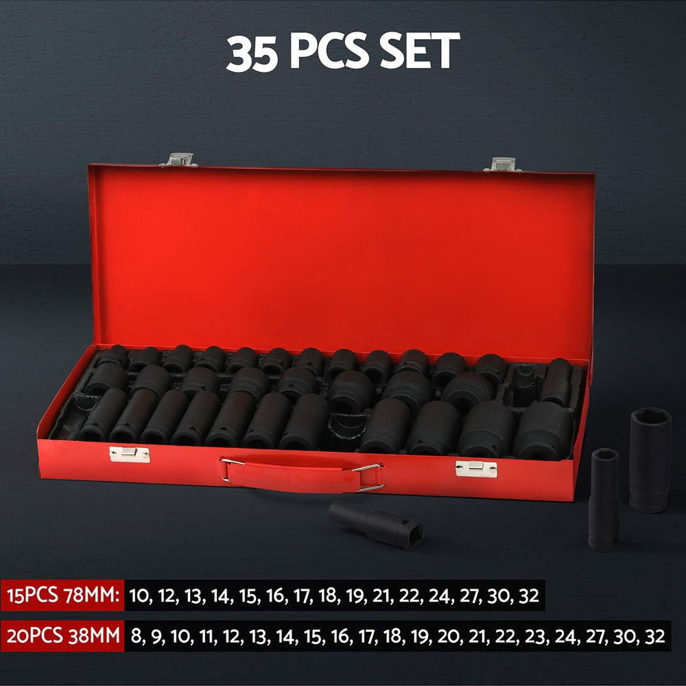 Giantz 35pcs 1/2 Drive Impact Socket Set 8-32mm with Case