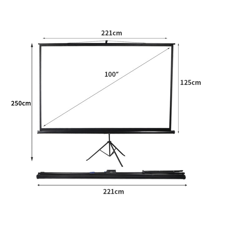 Traderight Group  100 Inch Projector Screen Tripod Stand Home Pull Down Outdoor Screens Cinema 3D