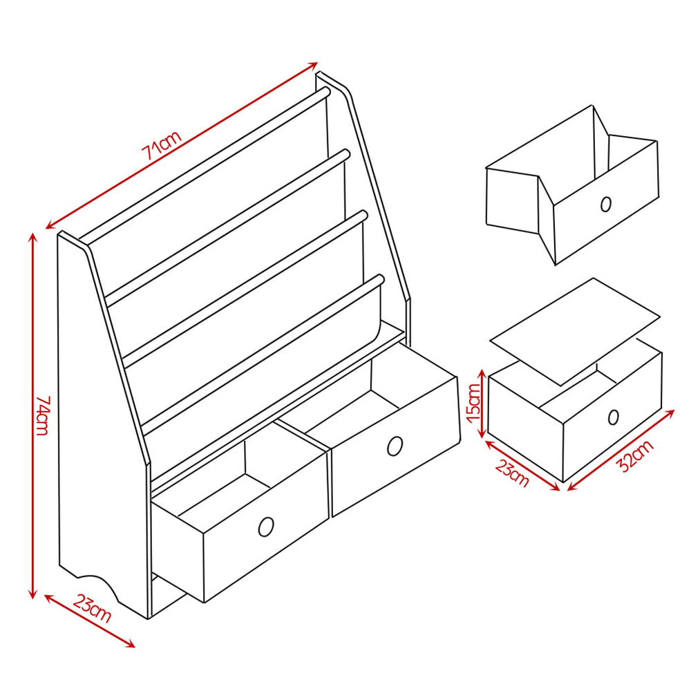 Levede Kids Bookshelf Bookcase Wooden Magazine Rack Toy Box Organiser Storage