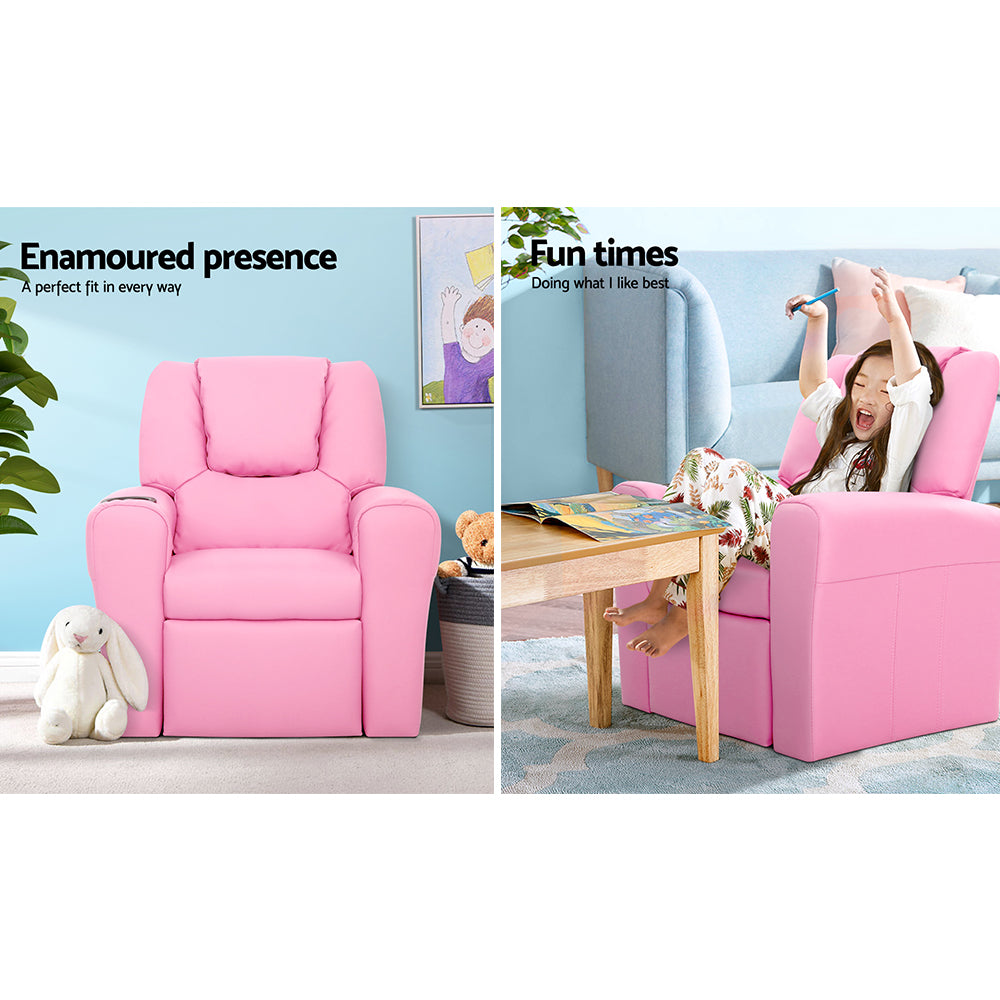 Keezi Luxury Kids Recliner Armchair Pink