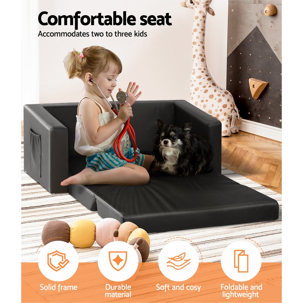 Keezi Kids Convertible Sofa 2 Seater Black