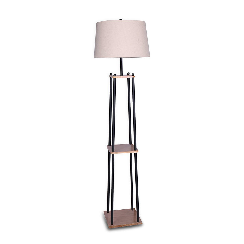 Sarantino Etagere Floor Lamp with Wood shelf &amp; Cream Linen Fabric Shade