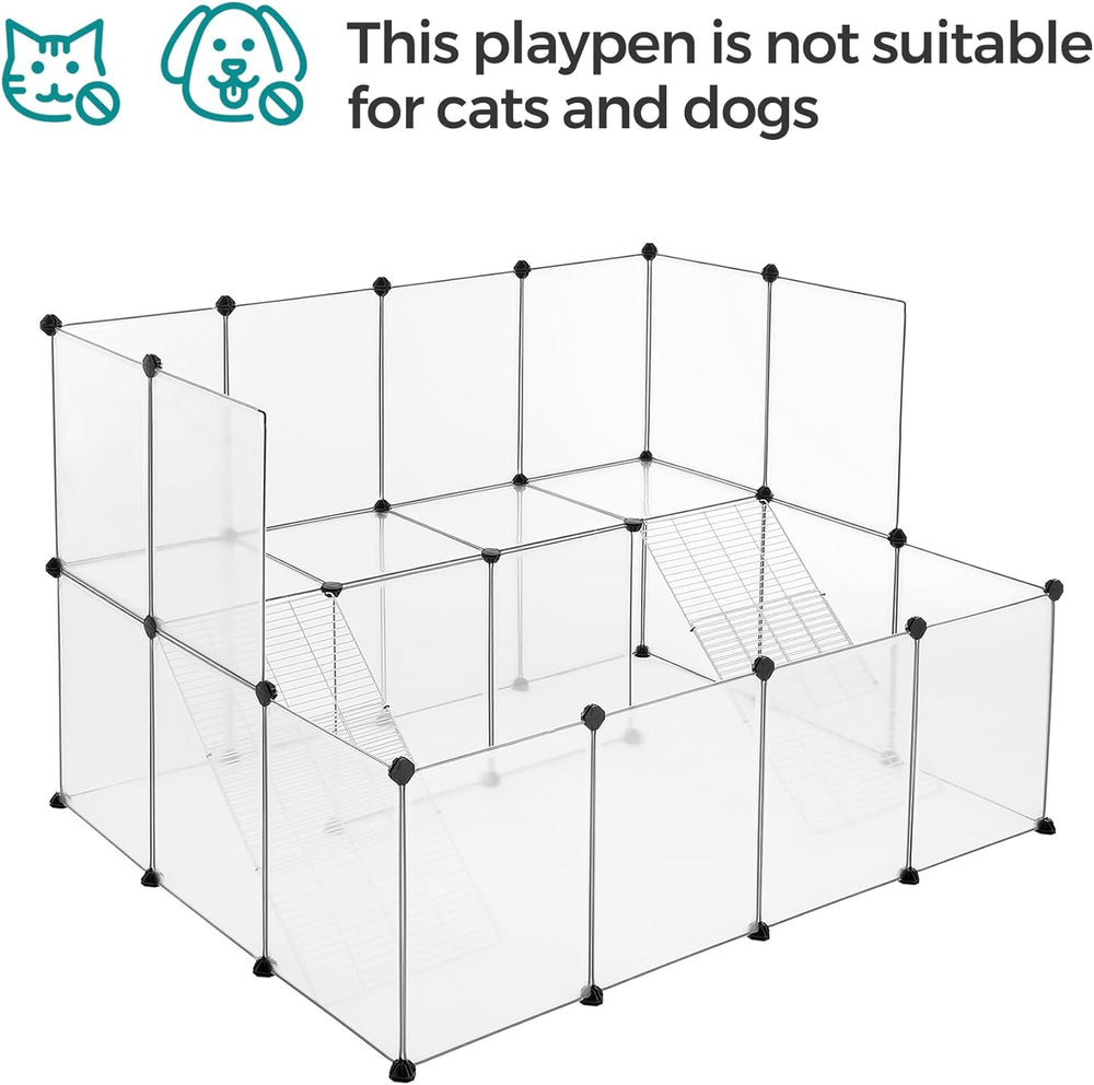 SONGMICS Guinea Pig Playpen with Dense Ramp and DIY Plastic Modular Fence White