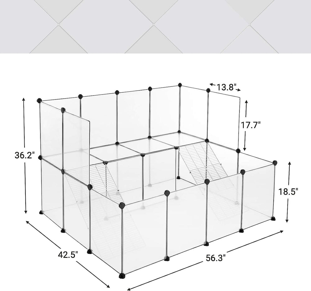 SONGMICS Guinea Pig Playpen with Dense Ramp and DIY Plastic Modular Fence White