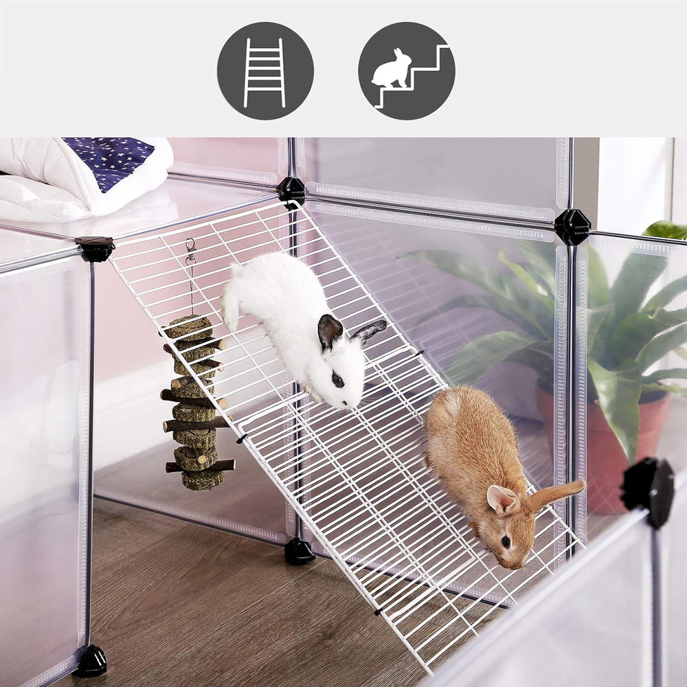 SONGMICS Guinea Pig Playpen with Dense Ramp and DIY Plastic Modular Fence White