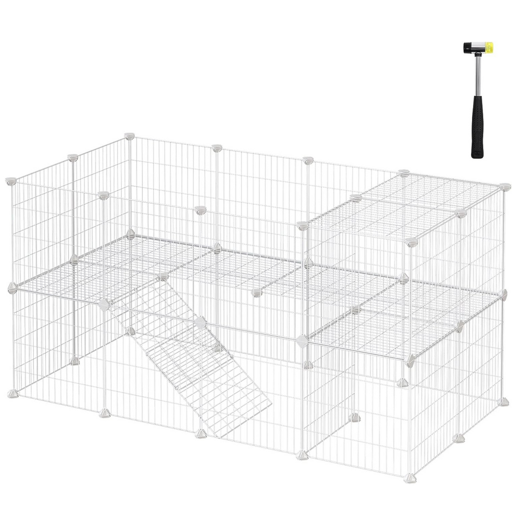 SONGMICS Metal Wire Apartment-Style Two-Story Pet Playpen with Zip Ties White