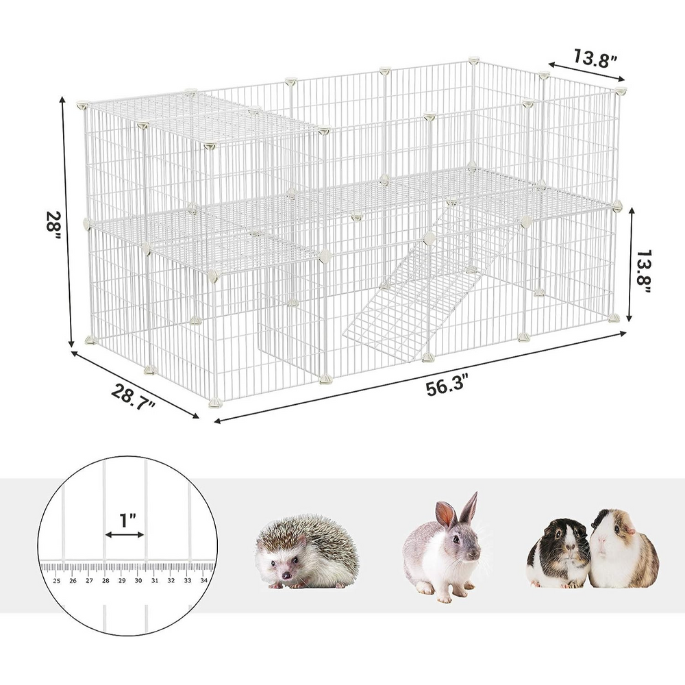 SONGMICS Metal Wire Apartment-Style Two-Story Pet Playpen with Zip Ties White