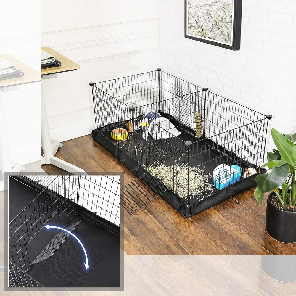 SONGMICS 2 Separate Spaces Pet Playpen with Divider Panel and Floor Mat Black