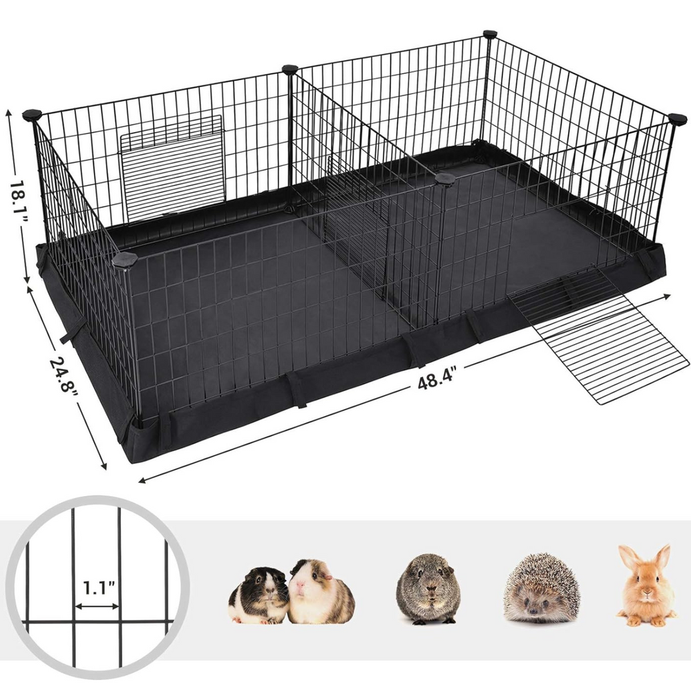 SONGMICS 2 Separate Spaces Pet Playpen with Divider Panel and Floor Mat Black