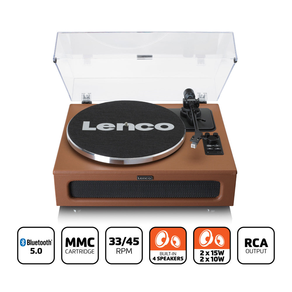 Lenco Turntable Player w/ 4x Built-In Speakers - Brown