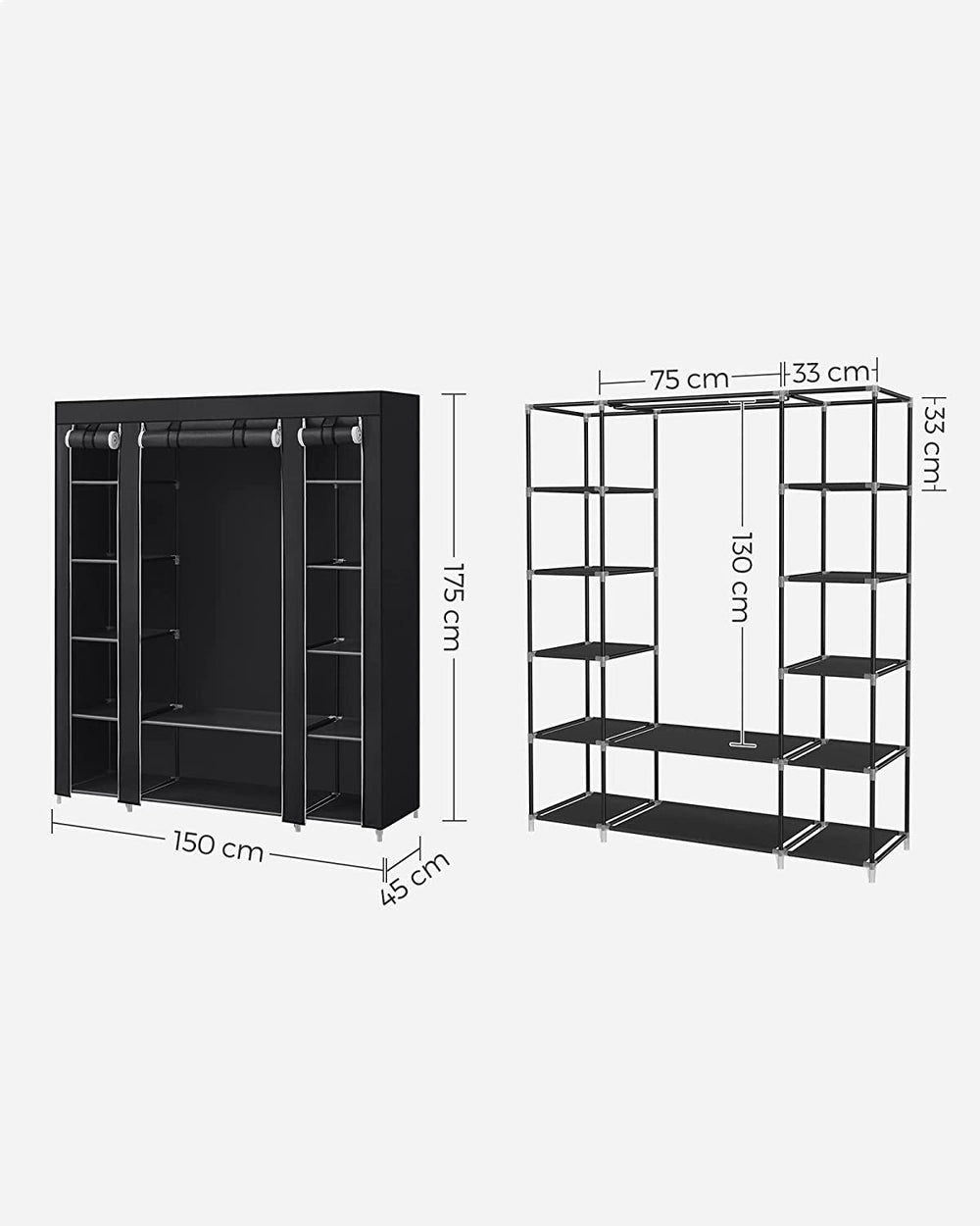 SONGMICS Non Woven Fabric Large Size Storage Clothes Portable Closet Wardrobe - Black