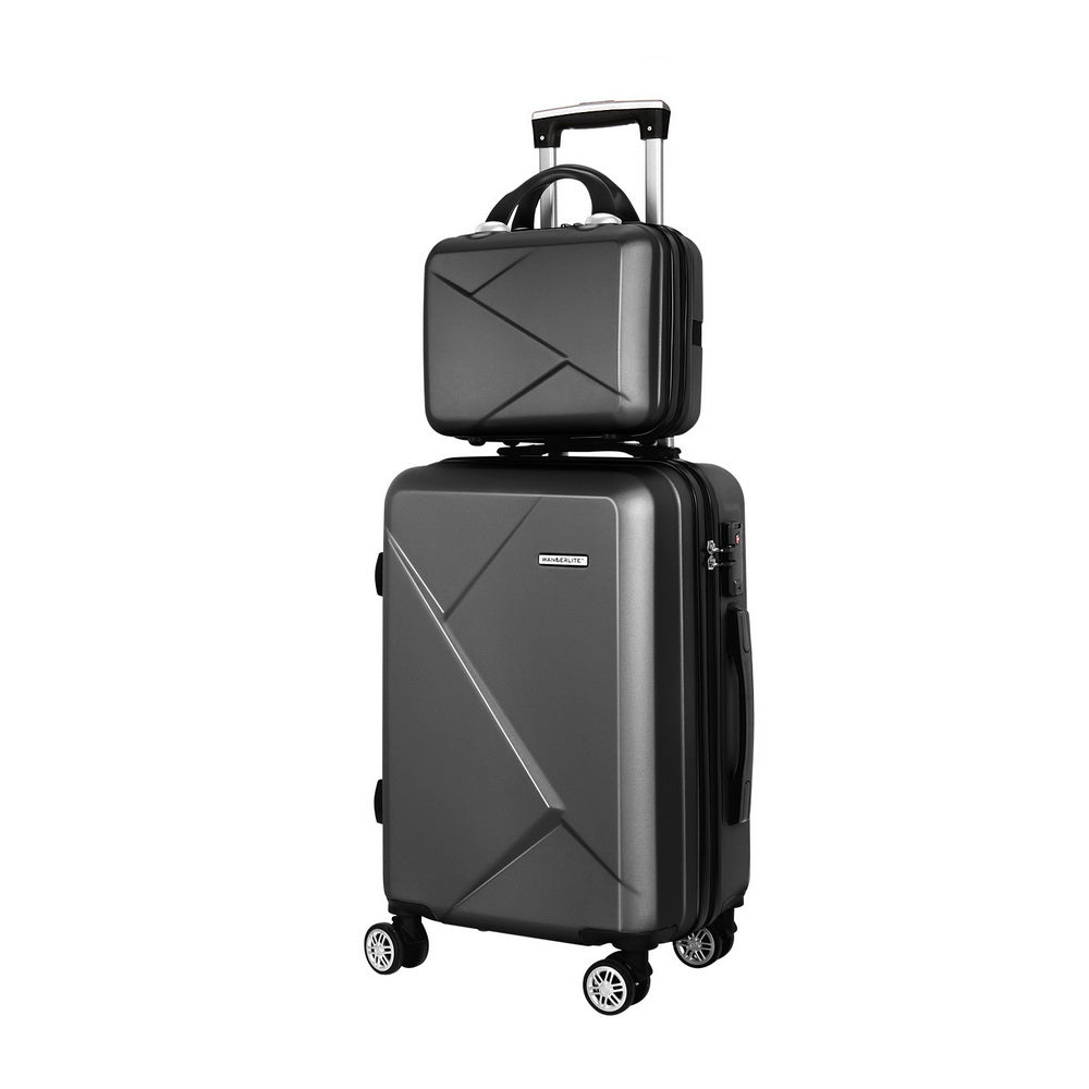 Wanderlite 2pc Luggage Trolley Travel Suitcase TSA Black