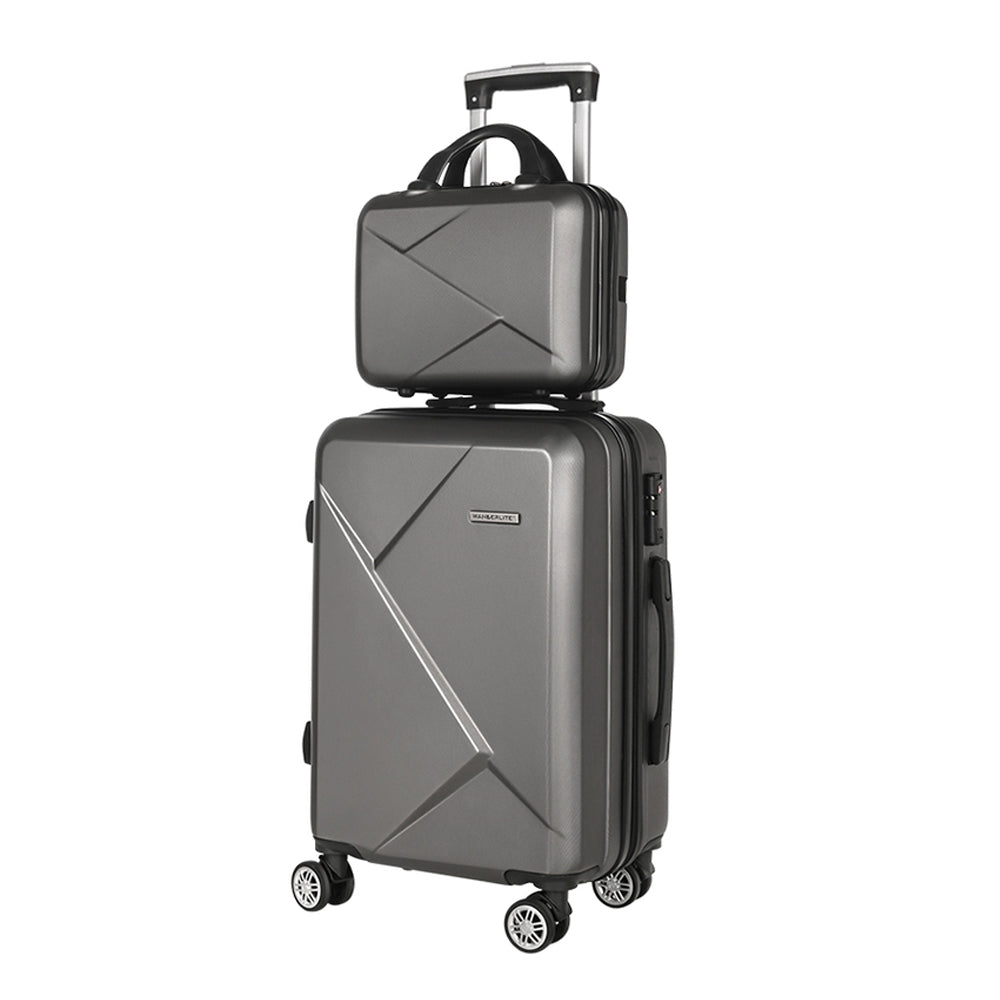 Wanderlite 2pc Luggage Trolley Suitcase 12 28 Dark Grey