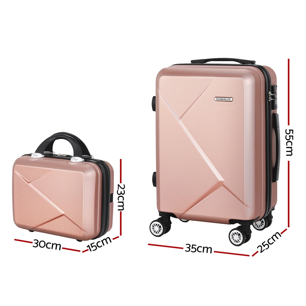 Wanderlite 2pc Luggage Trolley Travel Suitcase TSA Rose Gold