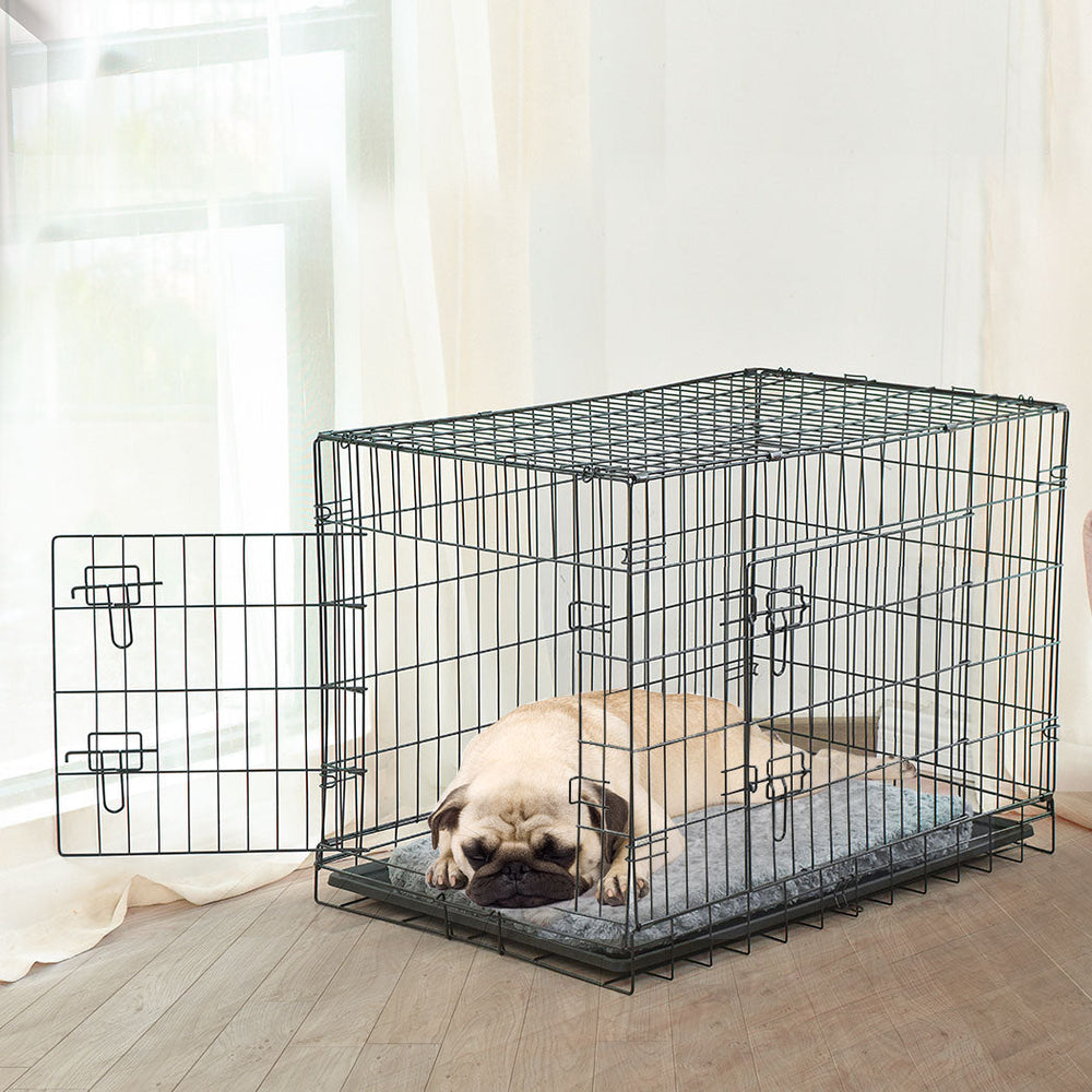 Pawz Pet Dog Cage Crate Metal Carrier Portable Kennel With Bed 42&quot;