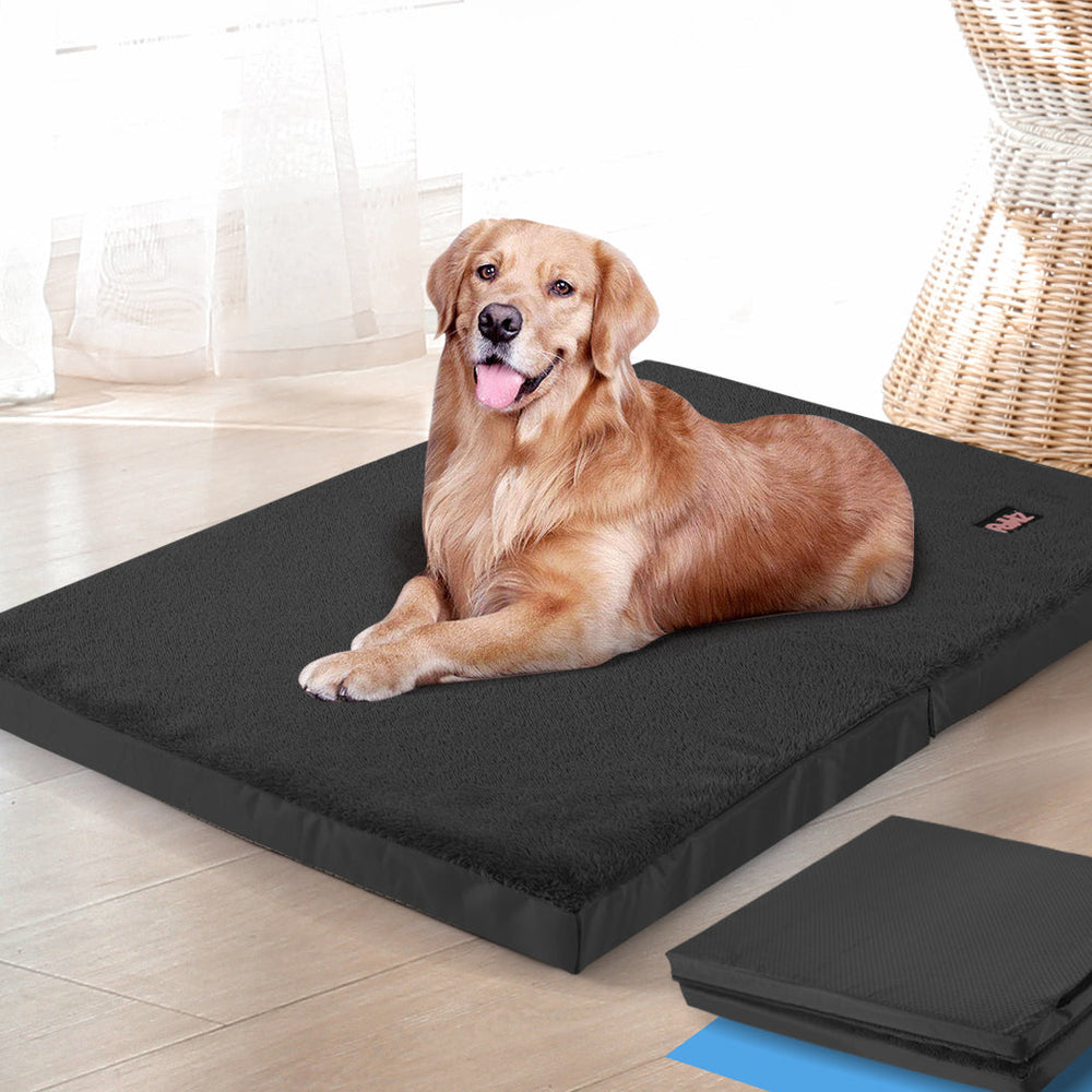 Pawz Pet Bed Foldable Dog Puppy Beds Cushion Pad Pads Soft Plush Black L