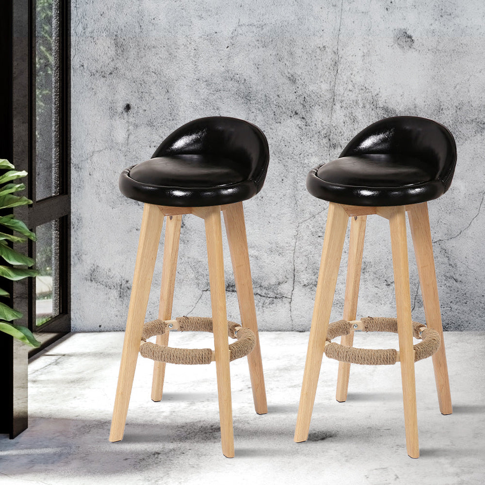 Levede 2x Bar Stools Chairs Swivel Barstools Kitchen Wooden PU Leather Stool