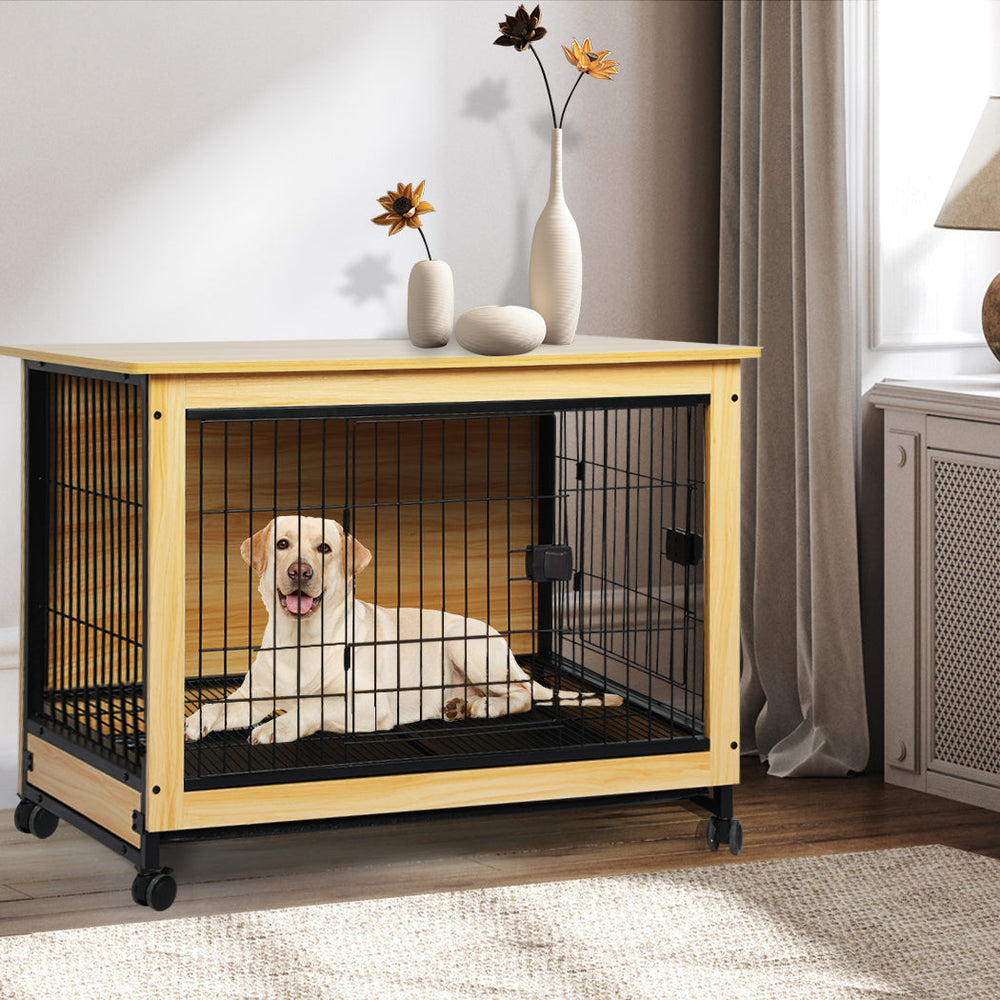 Pawz Wooden Wire Dog Kennel Side End Table Steel Puppy Crate Indoor Pet House XL