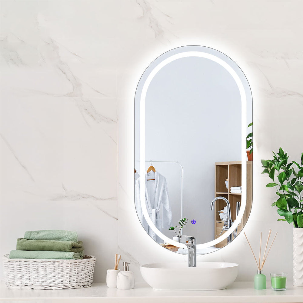 Emitto LED Wall Mirror Oval Anti-fog Bathroom Mirrors Makeup Light 50x75cm
