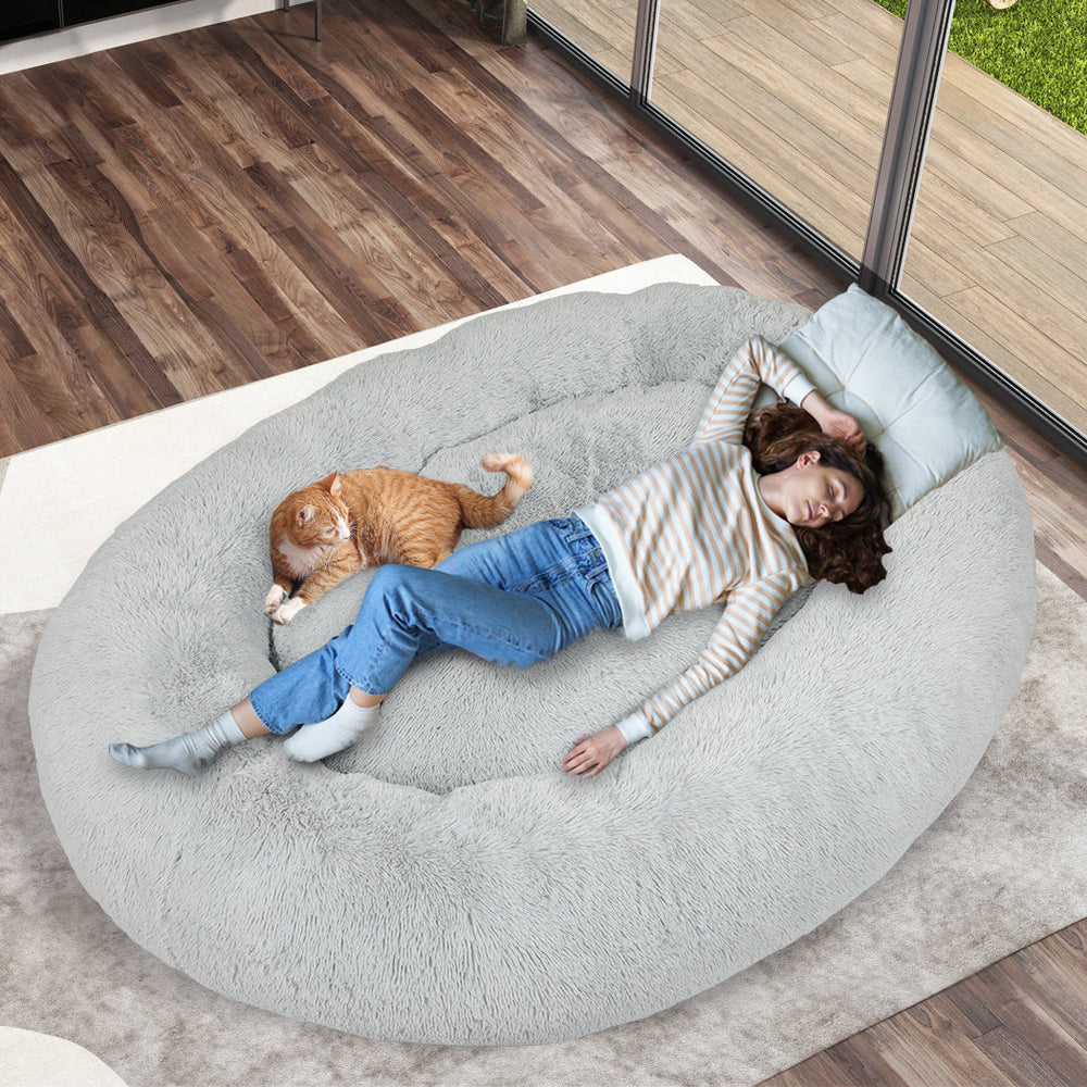 TheNapBed 1.8m Human Size Pet Bed Fluffy Calming Washing Napping Mattress Grey