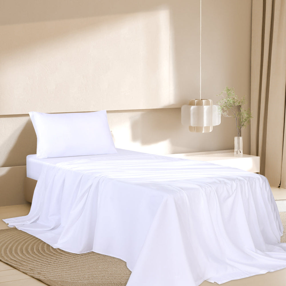Dreamz Bamboo Sheet Set Fitted Pillowcase Single Size White 3PCS Set