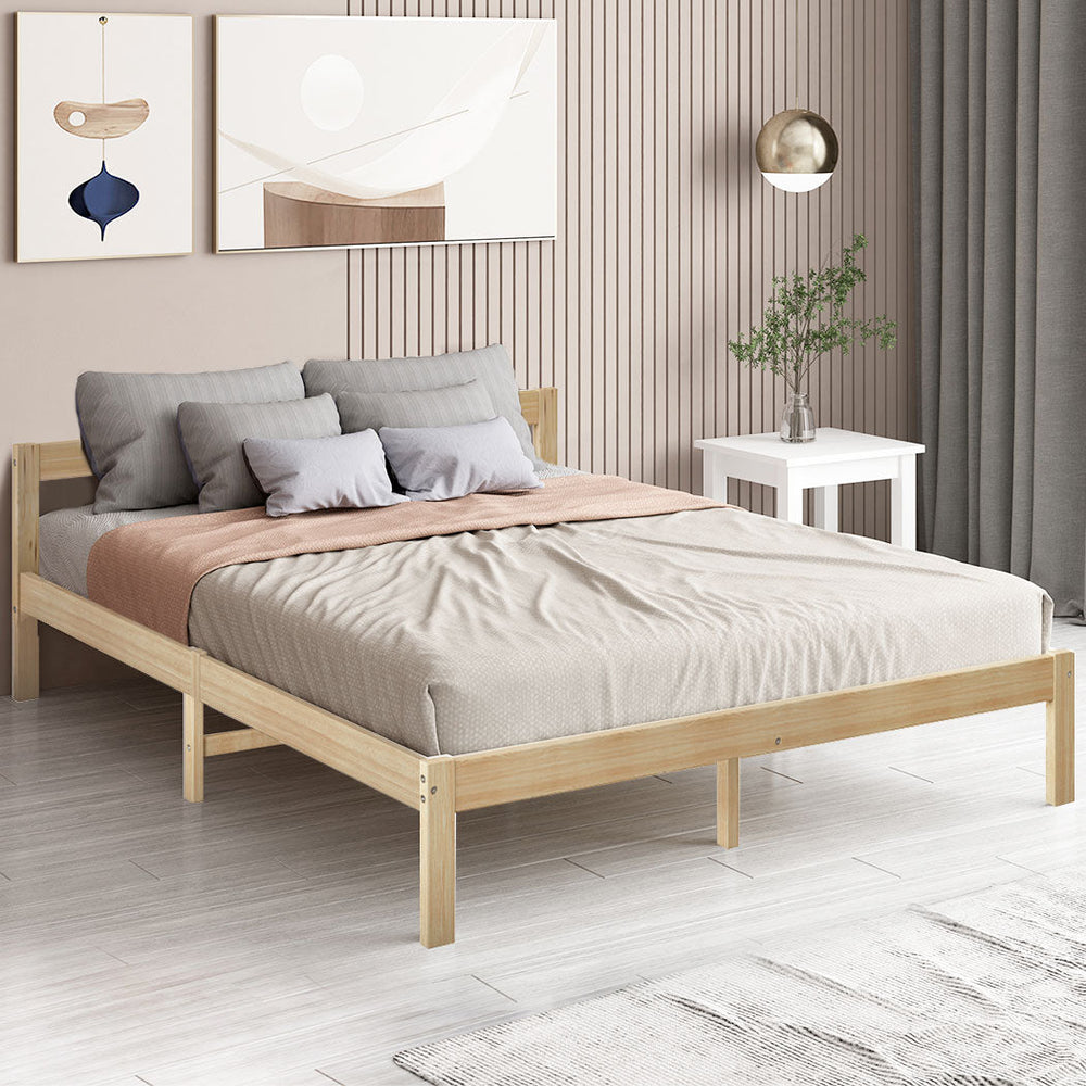 Levede Wooden Bed Frame Queen Size Mattress Base Solid Timber Pine Wood Natural