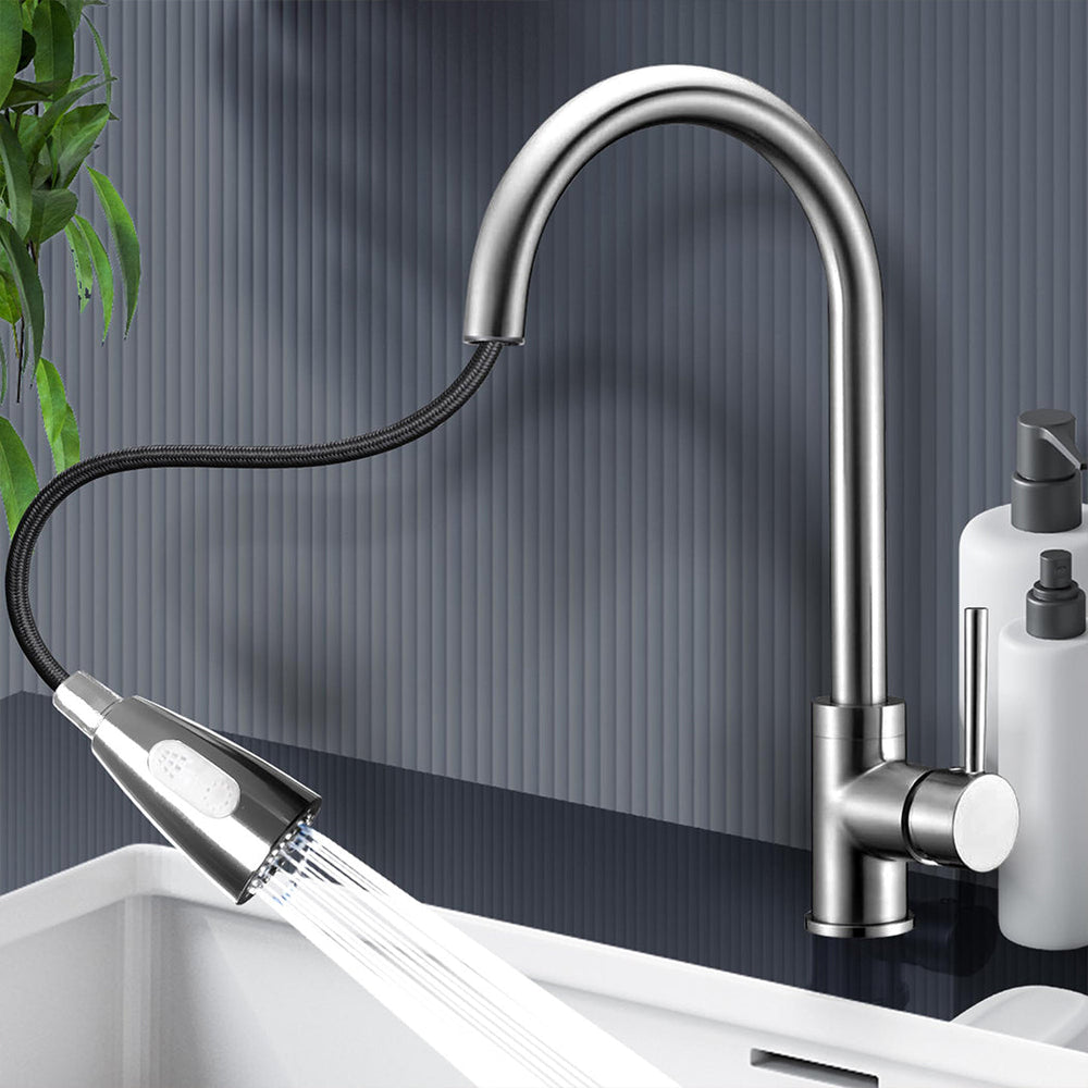Traderight Group  Kitchen Mixer Tap Sink Taps Faucet Extender Pull Out Brass Basin Swivel Silver