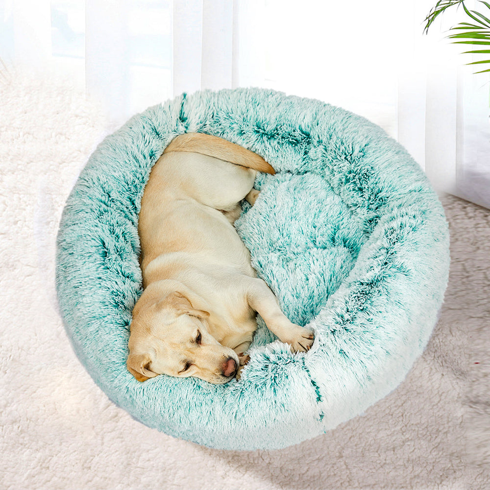 Pawz Pet Bed Cat Dog Donut Nest Calming Mat Soft Plush Kennel Teal XL