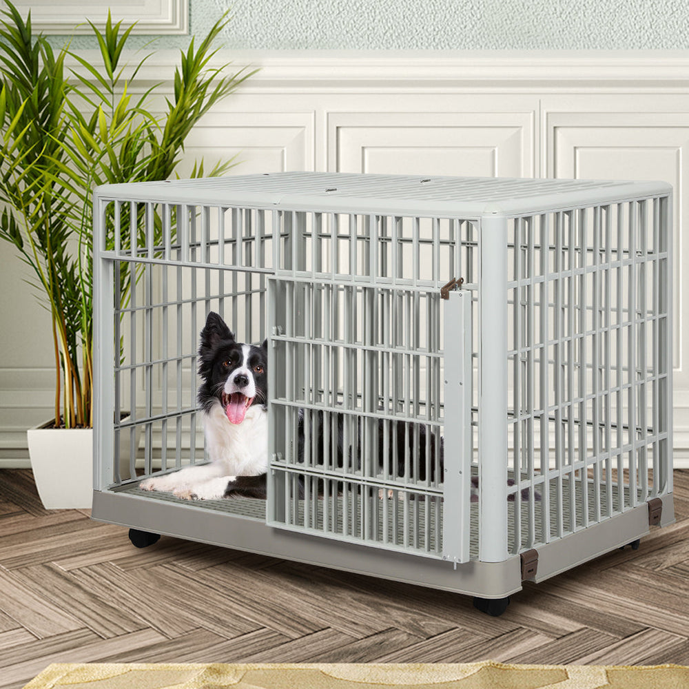 Pawz Dog Crate Pet Kennel Indoor Sturdy ABS Plastic Wheels Double Door L