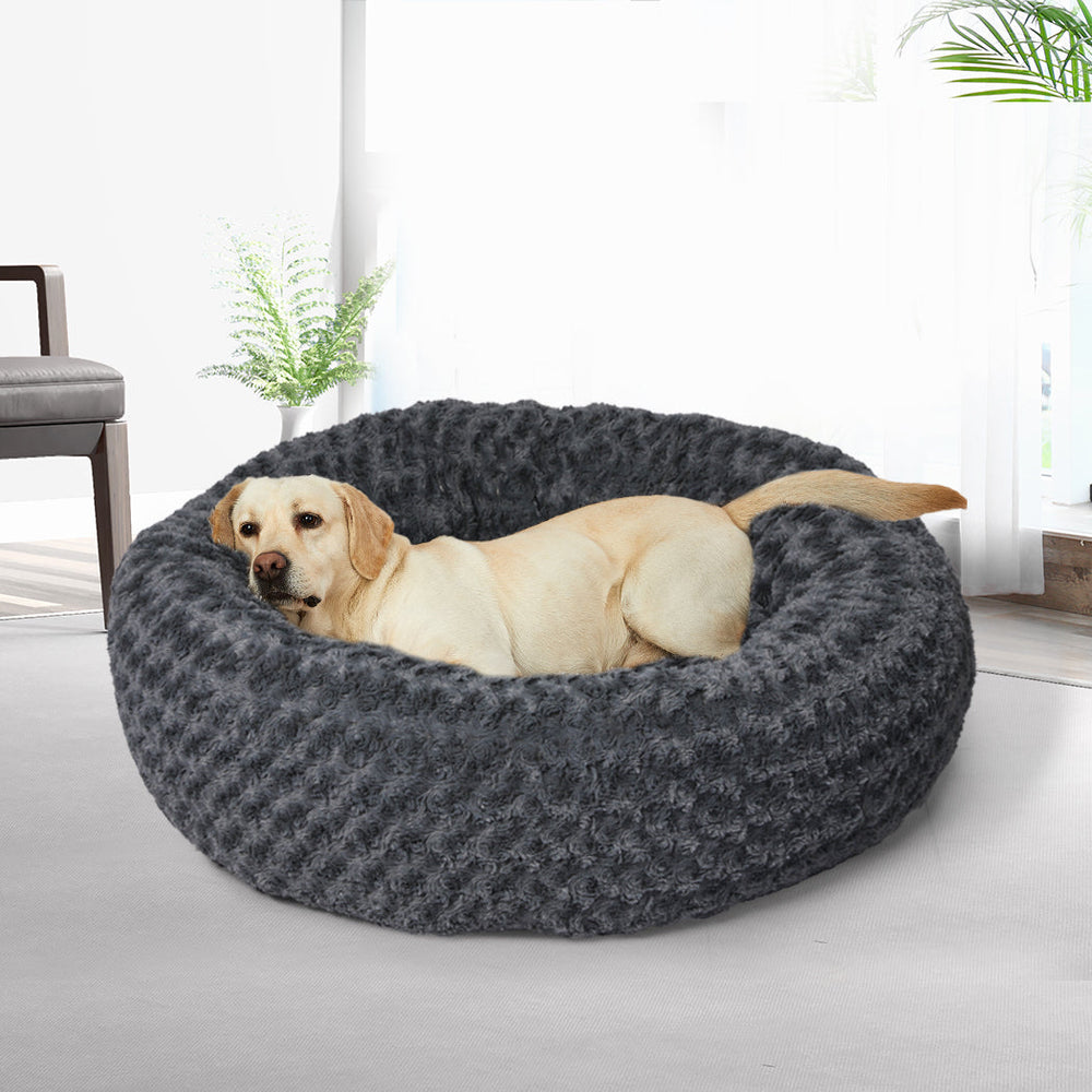 Pawz Calming Dog Bed Warm Soft Plush Pet Cat Cave Washable Portable Dark Grey L