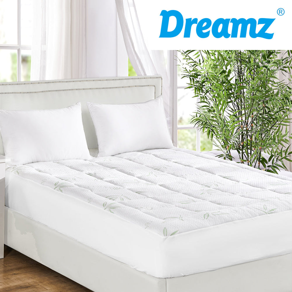 Dreamz Bamboo Pillowtop Mattress Topper Protector Soft Cover Underlay Single