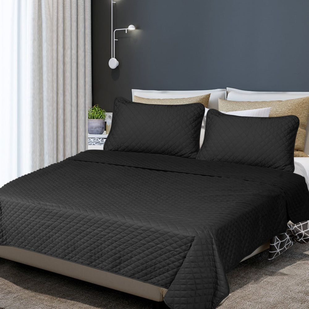 Dreamz Bedspread Coverlet Set Quilted Blanket Soft Pillowcases King Dark Grey