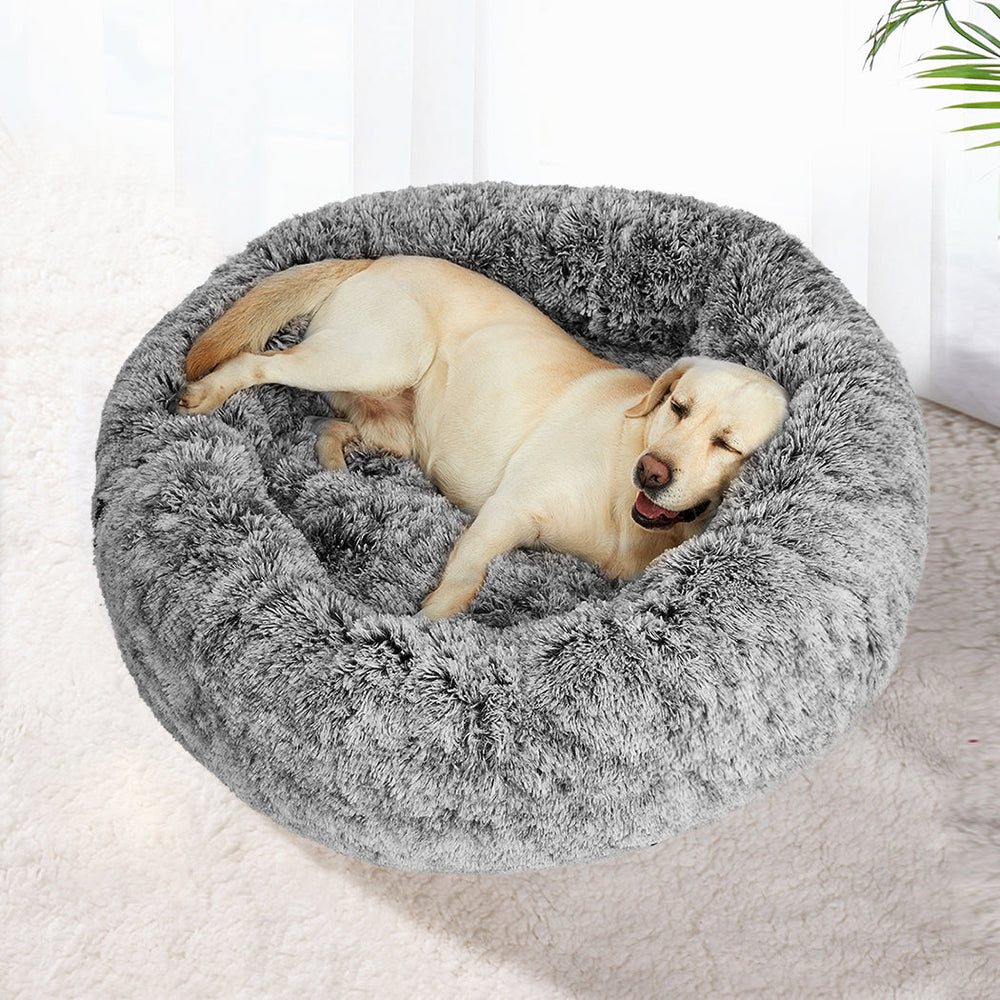 Pawz Pet Bed Cat Dog Donut Nest Calming Mat Soft Plush Kennel Charcoal Size L