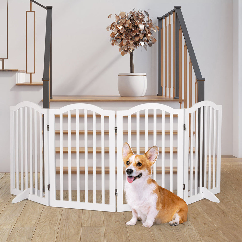 Pawz Wooden Pet Gate Dog Fence Safety Stair Barrier Security Door 4 Panels White