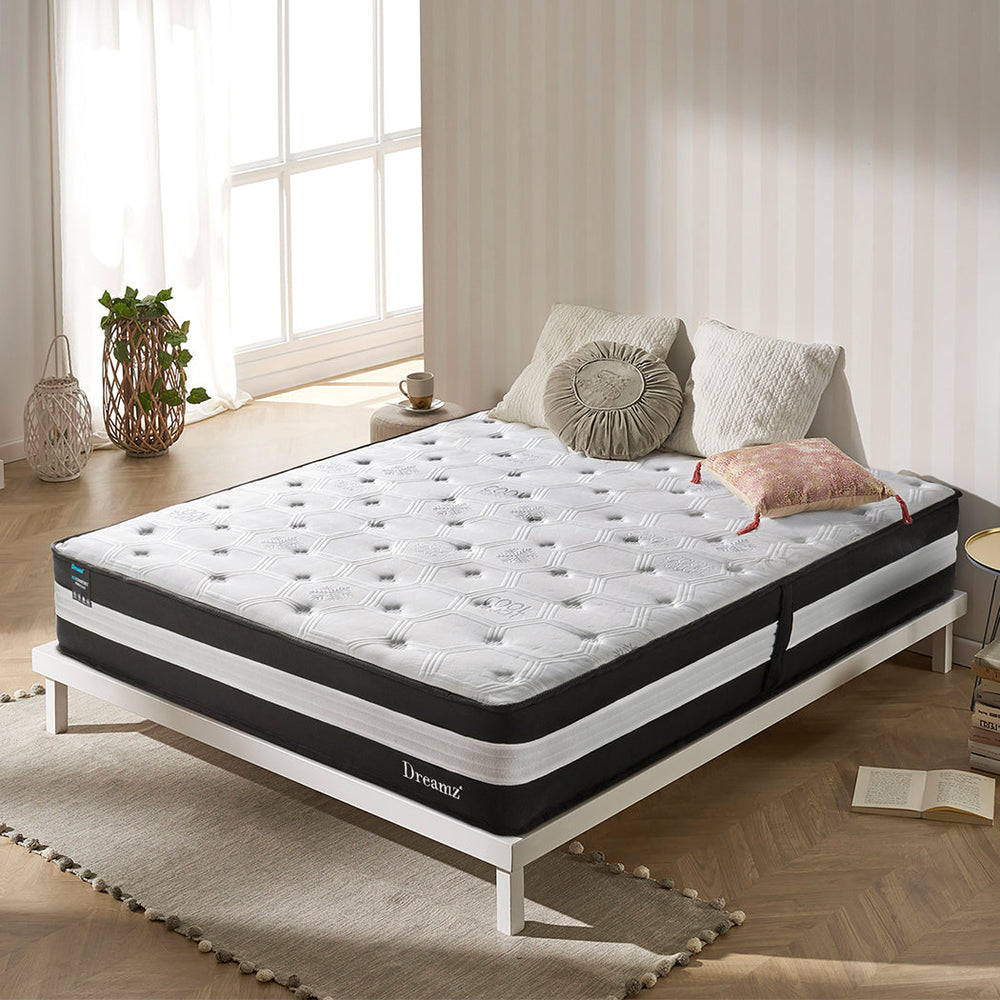 Dreamz Double Cooling Mattress Pocket Spring Euro Top Bed Foam 5 Zone 25cm