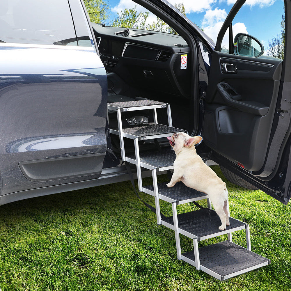 Pawz 6 Steps Dog Ramp Adjustable Height Stair Car Dog Folding Portable Aluminium